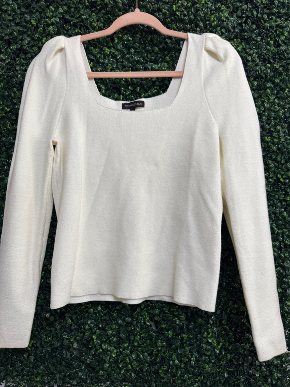 Banana Republic White Square Neck Puff Shoulder Sweater